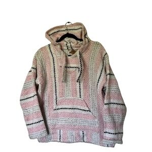 Earth Ragz Surf Hoodie Mexican Blanket Pink White Striped Small